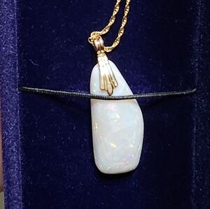 14.5 carat Opalized Mussel Fossil natural opal pendant necklace 14k gold